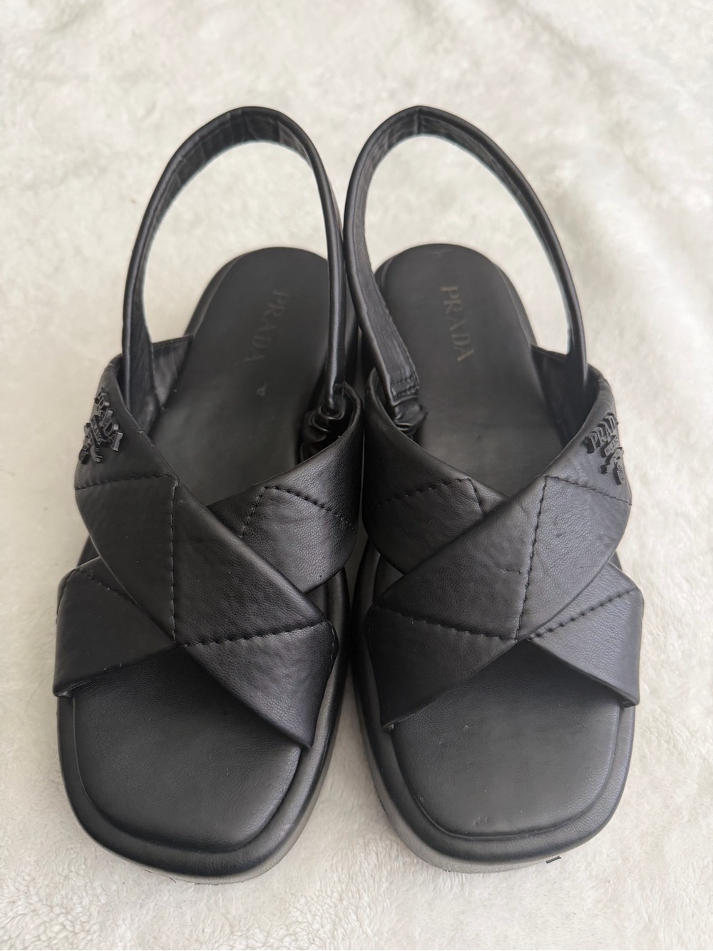 Prada Black Leather Crisscross Platform Slingback Sandals - Picture 3 of 5